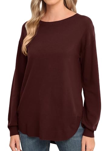 Image of GRECERELLE Womens Long Sleeve Lightweight Crewneck Sweater Tops Casual Soft Knit Pullover Jumper