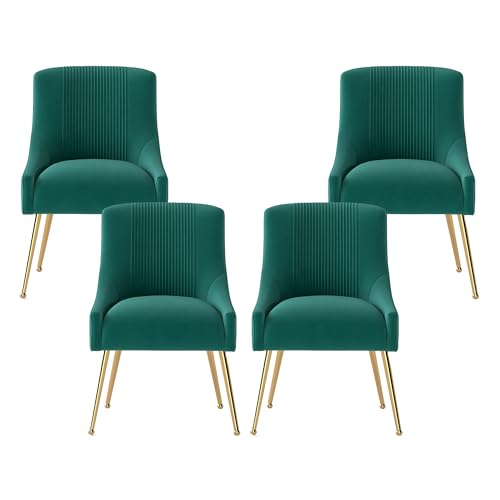 Dining Chairs,Modern Living Room Chairs, Velvet Upholstered Dining Room Chairs with Gold Legs,Tufted Accent Chair Set of 4 for Reception Room Bedroom Study Room(Deep Green)