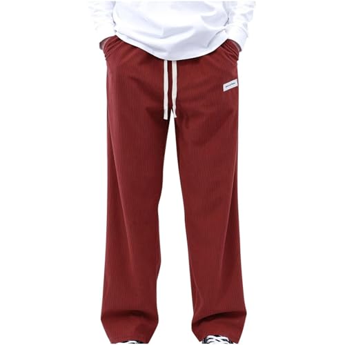 Baggy Corduroy Pants Men Elastic Waist Vintage Casual Pants Drawstring Comfy Slim Wide Leg Sweatpants with Pockets