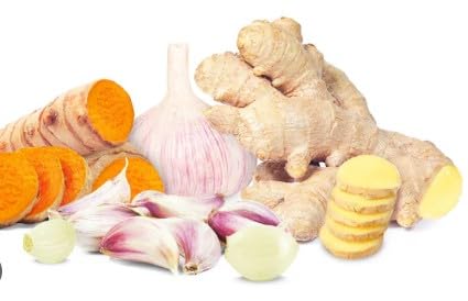 Fresh Ginger + Turmeric + Garlic Bulb Combo | Natural Wellness Blend | Freshly Harvested | 100% Organic | Perfect for Teas, Tonics, Smoothies & Cooking 3 Lbs Organic Turmeric, Ginger Root, Garlic Blend Box (1LB each) - Finest Wellness Tea Ingredients Best for Cooking