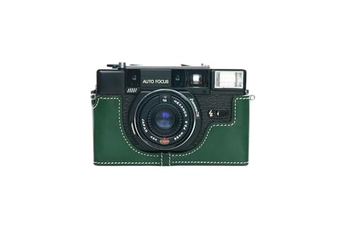 Housse moitié caméra Konica C35 AF2 cuir véritable étui demi-boîtier vert