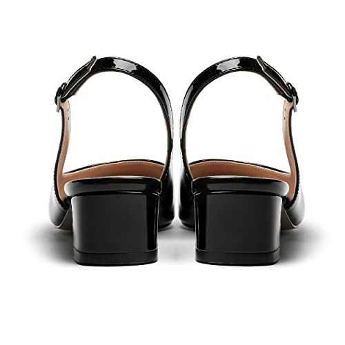 MERRORI Women's Patent Buckle Block Solid Slingback Square Toe Chunky Low Heel Pumps Shoes 1.5 Inch4