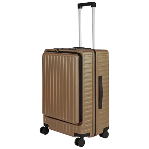 フロントオープンキャリー Aperta(アペルタ)ライトキャリーケース ファスナータイプ TSAロック搭載 ダブルキャスター (カフェオレ, 中型)