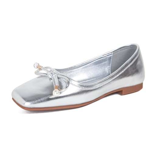 Women's Square Toe Ballet Flats with Bow Comfortable Mary Jane Dressy Flats Shoes