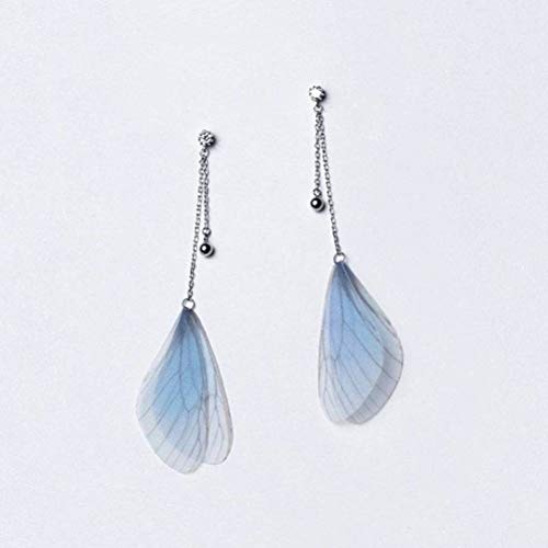 Boucle d'oreille pour femmes style artistique avec diamant aile bleue et perle légère de qualité