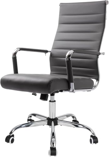 UEV Bürostuhl Ergonomisch Wippfunktion bis 150 kg belastbar Schreibtischstuhl mit Armlehne Drehstuhl Office Chair S-förmige Lendenwirbelstütze gepolsterter Sitz höhenverstellbar aus Kunstleder grau