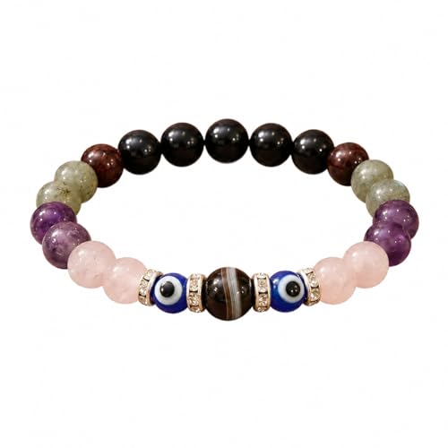 Image of Vrishchika (Scorpio) Rashi Bracelet | Black Obsidian, Garnet, Labradorite, Amethyst, Rose Quartz, Evil Eye | For Transformation & Power | Strengthen Emotional Resilience | For Men & Women