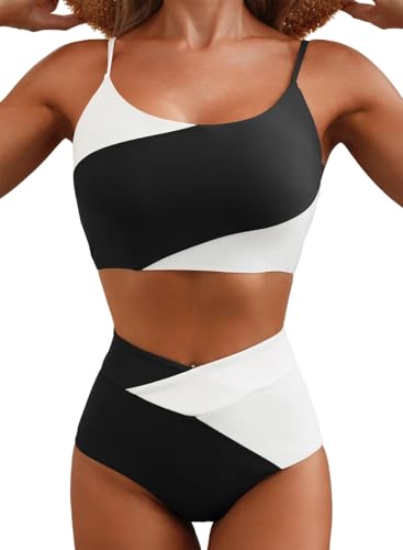 Image of Herseas Women 2 Piece High Waisted Bikini Sets Color Block Popular Swimsuit 2026 Summer Beach Best Bathing Suits