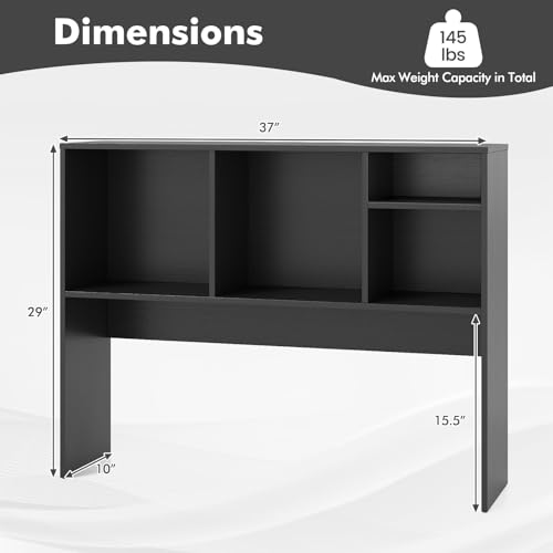 Image of Tangkula Desktop Bookshelf, Countertop Storage Hutch with 4 Shelves for Computer Desk, Desktop 2-Tier Display Rack, Multipurpose Wood Desk Hutch Storage Organizer for Dorm Office Home (Black)