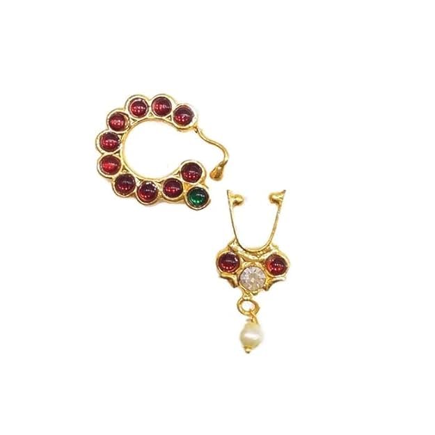 Kemp Nathu Bullaku for Bharatanatyam and Kuchipudi Traditional Temple Nose Jewelry for Indian Classical Dancers Bharatanatyam Dance Jewellery Nose Pin, Nath 2 pcs (one pair)-image-13