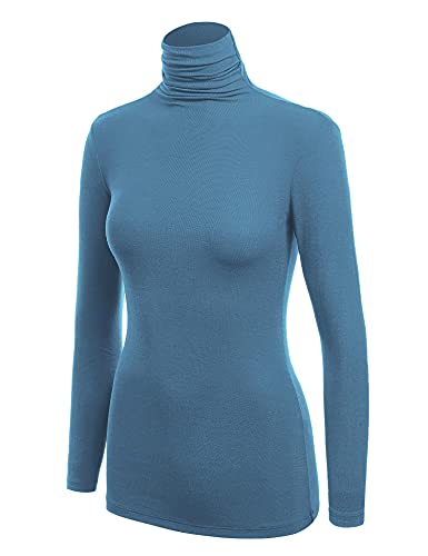Image of Lock and Love Women's Turtleneck Top Lightweight Long Sleeve Slim Fit Pullover, Soft Rayon Stretch Layering Basic, S-3XL