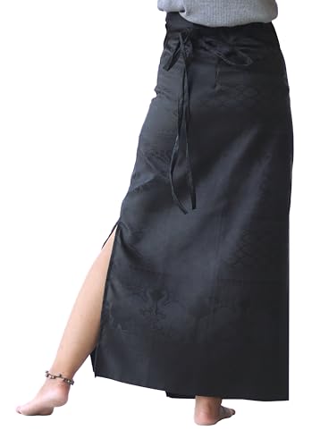 RaanPahMuang Authentic Thai Silk Wrap Skirt Waist Ties Leg Slit Traditional Art3