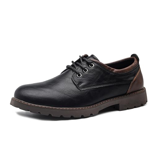 Men's Fashion Dress Oxfords Vintage Leather Round Toe Lace Up Platform Lug Sole Business Casual Modern Derby Shoes Comfort Anti-Slip Work Shoes for Men