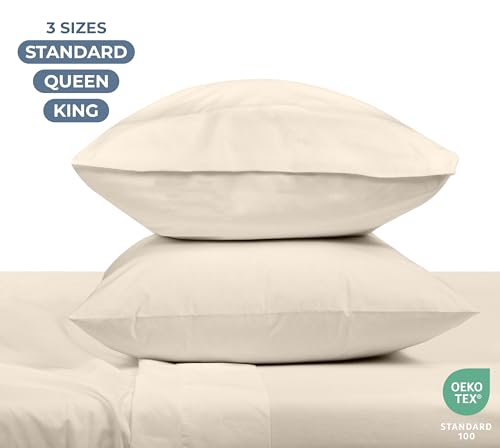 Image of ROYALE LINENS 100% Organic Cotton Percale Pillowcases Set of 2 - Queen Size Percale Pillowcase - Queen Set of 2 Pillow Cover - Breathable, Cool & Crisp Cream Pillow Cases (20 inchx30 inch, Cream)