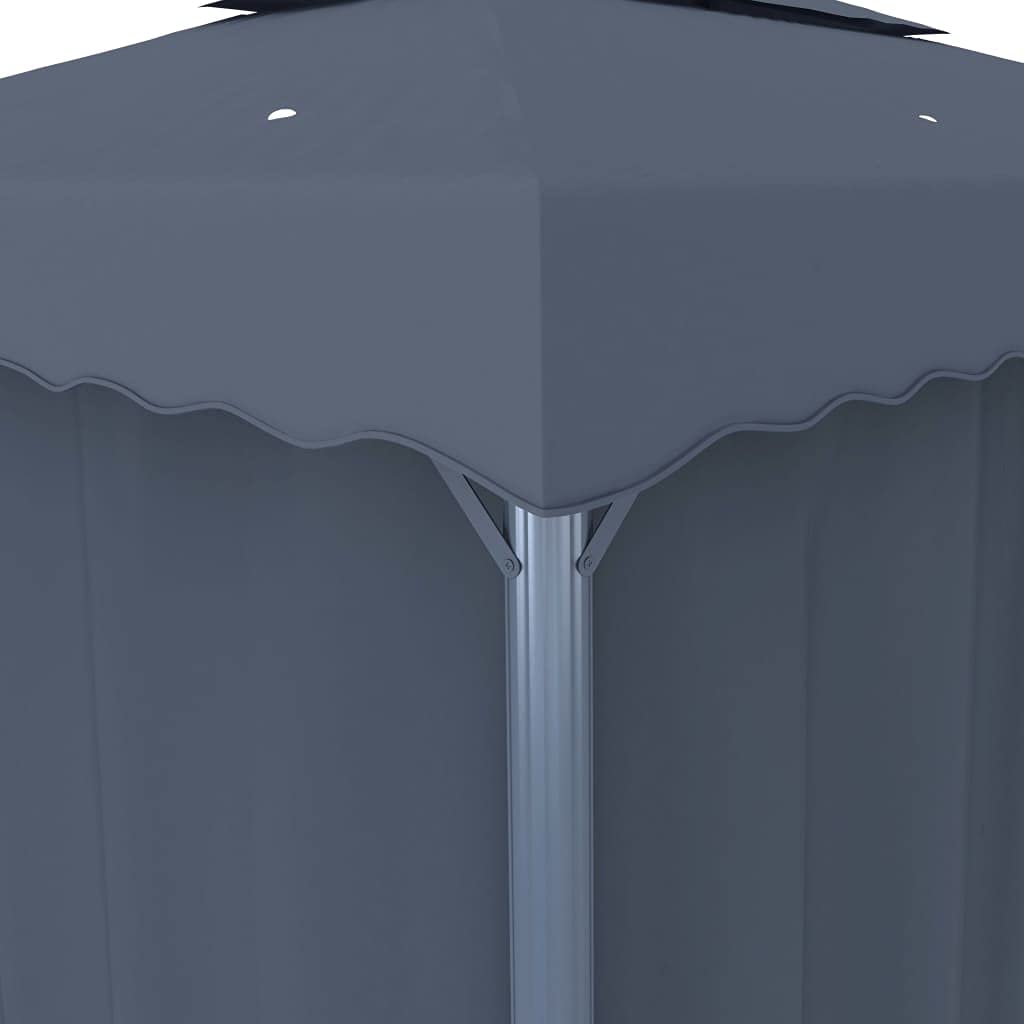 Gazebo 3x3 m Antracite Con Tende E Luci Led Solari | Alluminio e acciaio, poliestere con rivestimento PA, tetto doppio, zanzariere incluse