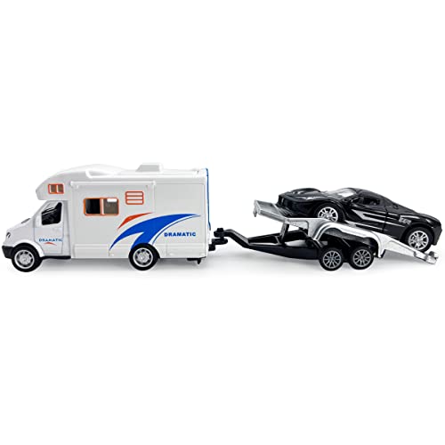 Modelo de coche motorhome con remolque blanco miniatura 3