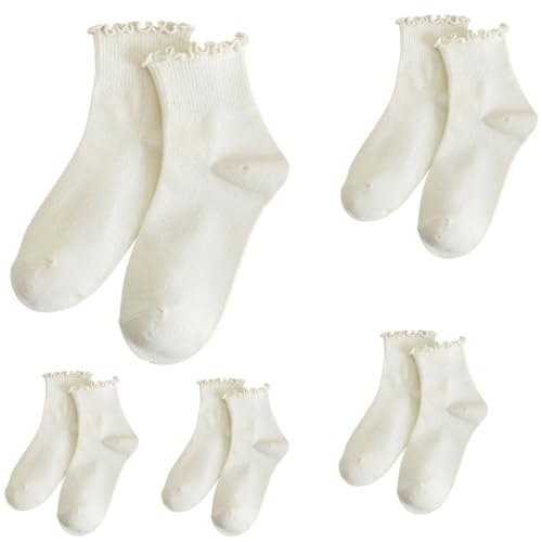 Women's Socks, Cute Pleated Ankle, Breathable Cooling Knit Cotton Ankle Mid Socks, 5 Pairs