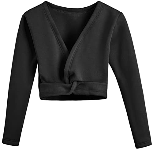 Image of DANSHOW Girls Ballet Wrap Top Long Sleeve Dance Sweater Toddler | Warm Ballet Cardigan for Girls, V-neck Pullover Shrug, Comfortable and Soft Inside, Basic Dance Cover Up