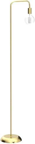 Miniatura 4 de QiMH - Lámpara LED de pie industrial con bombilla, metal, alta y moderna, de oro cepillado para decoración del hogar, dormitorio, lectura, oficina