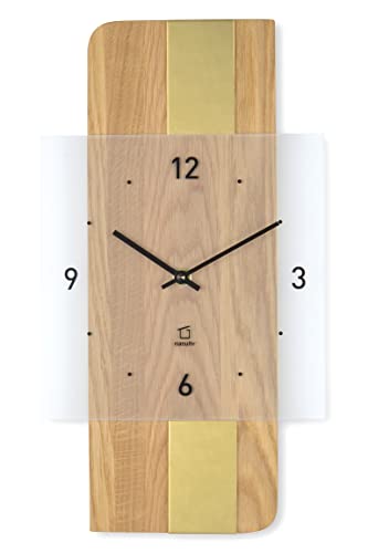 Natuhr Reloj de pared de madera de metal y cristal, fusión - Movimiento de cuarzo silencioso, silvicultura sostenible, fabricado en Alemania sin plástico (roble aceitado/latón cojinete) Cover
