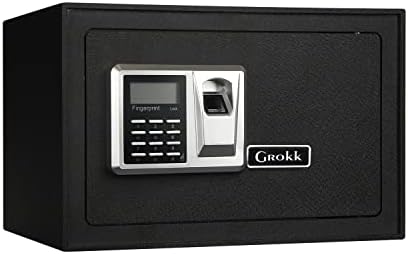 Grokk 0.5 Cubic Ft Small Safe Money Box Fingerprint Safe Lock Cabinet Security Box Steel Lock Safe with Fingerprint Keypad Access Home Safe for Cash Money Jewelry Guns Cabinet (BLACK)