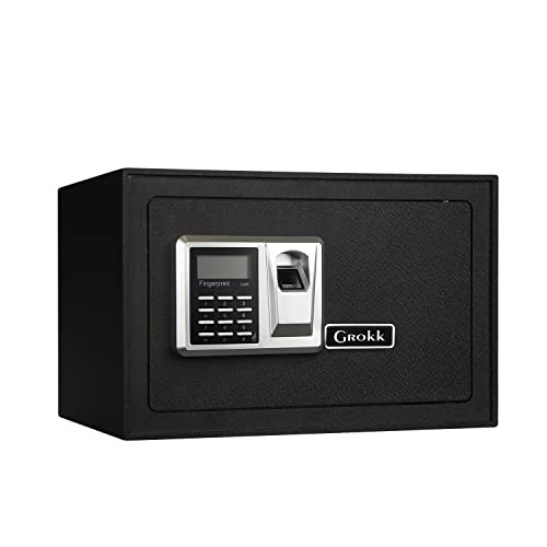 Grokk 0.5 Cubic Ft Small Safe Money Box Fingerprint Safe Lock Cabinet Security Box Steel Lock Safe With Fingerprint Keypad Access Home Safe For Cash Money Jewelry Guns Cabinet (Black) #TOP3