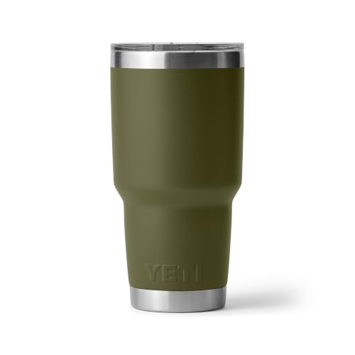 Image of YETI Rambler 30 oz Tumbler, Stainless Steel, Vacuum Insulated with MagSlider Lid, Olive /King Crab Orange