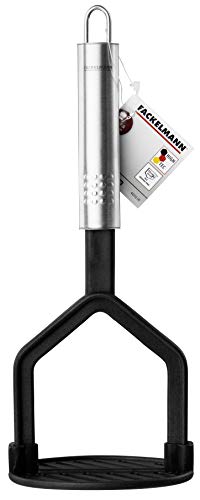 Fackelmann Potato Masher 25 cm Oval Handle Potato Press for Coated Pans and Pots Kitchen Utensil Made of High-Quality Stainless Steel and Plastic (Colour: Silver/Black) Quantity: 1 Piece - Image 2