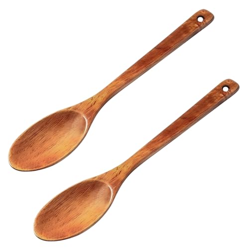 YUFFQOPC 2 Stück Kochlöffel Holz,31cm Langer Griff Oval Antihaft Holzkochlöffel für Kochen,Servieren,Mixen