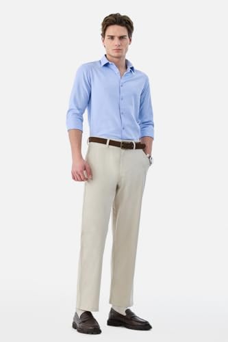 Image of SNITCH Men Casual Wear Chinos | Baggy Fit Wide-Leg Solid Trousers | Stretchable Cotton Blend Pants for Summer Outings