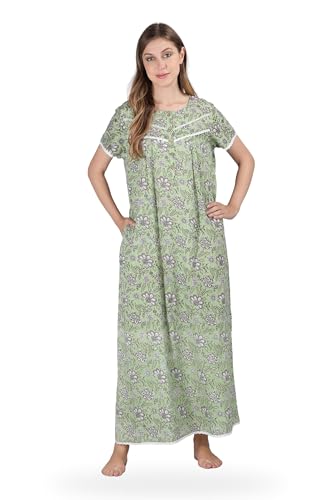 Image of NIHSAMAH Cotton Nighty for Women - Premium Printed Long Night Gown with Pocket, Comfortable & Fancy Sleepwear /Nightwear