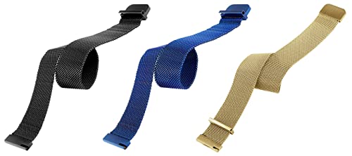 Image of ACM Pack of 3 Watch Strap Magnetic Loop 20mm compatible with Compaq Q Watch Smartwatch Metal Chain Band (Black /Blue /Champagne Gold)