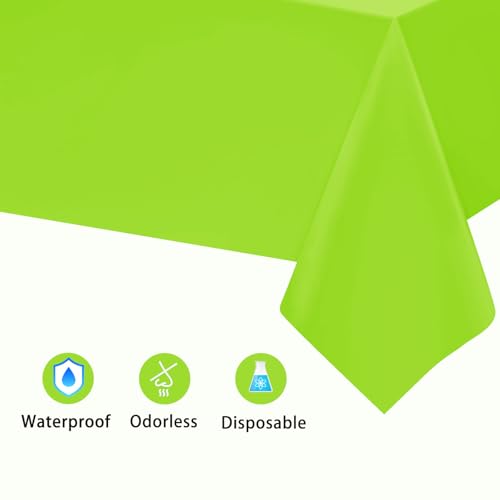 Image of Kopokita 6 Pack Lime Green Plastic Tablecloths Disposable 54 x 108 Inch