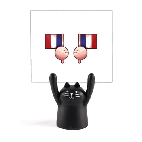 Porte-mémo chat noir avec drapeau France et UE pour décoration de bureau