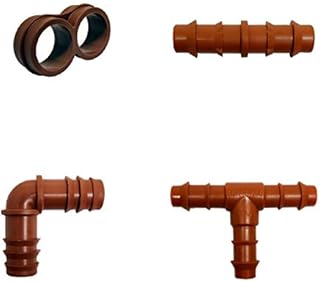 Riegopro Pack RIEGO por Goteo 16MM: 50 te + 50 Codo + 50 Enlace + 10 estrangulador. Color marrón. Marca Riegopro