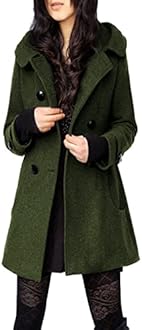 Tanming Women's Warm Double Breasted Wool Pea Coat Trench Coat Jacket with Hood