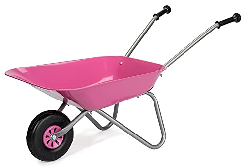 Jouets Brouette Metal Rose Girly Fille 80x38x41cm - Benne 25 kg Max Enfant - Outil Jardinage - Jeu Plein air