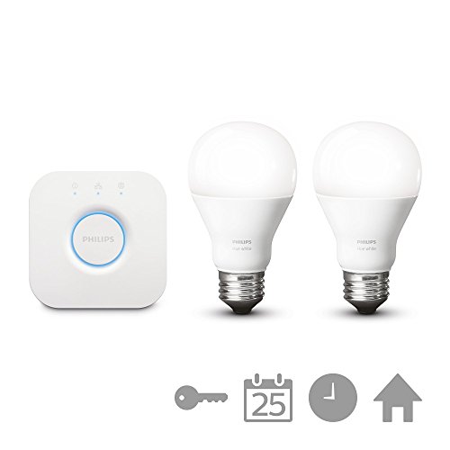 Philips Hue White Personal Wireless Lighting LED Starter Kit, Includes 2 x 8.5 W A60 E27 Edison Screw Bulbs, 1 x Hue Bridge