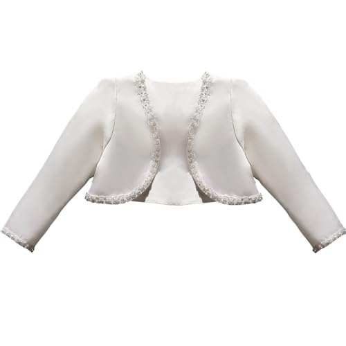 Girls Kids White Bolero Shrug Jacket Satin Cardigan Coat Wedding Party Bridesmaid Flower Dress Cover Up