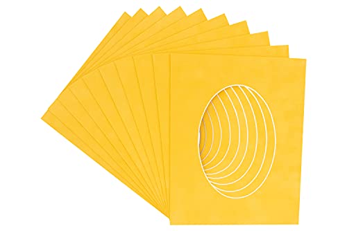 CountryArtHouse Bright Yellow Acid Free 11x14 Oval Picture Frame Mat with White Core Bevel Cut for 8x11 Pictures - Fits 11x14 Frame - Pack of 10 Matboards
