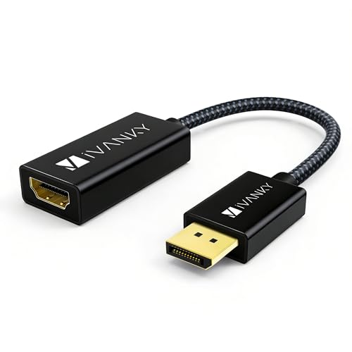 IVANKY Adaptador de DisplayPort a HDMI [1080P, Trenzado de Nylon, Bañado en Oro] Adaptador de DP a HDMI Compatible con HDTV, HP, ThinkPad, AMD, NVIDIA, Escritorio y Más - Hembra a Macho, Espacio Gris