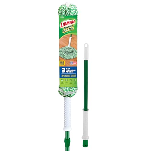 Libman Tornado Twist Mop, Self Wringing Mop for Floor Cleaning, Hardwood, Laminate, Tile, Machine Washable Head, 2 Piece Handle