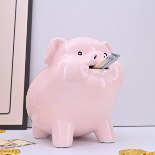 Image of 8 inch Piggy Bank for Adults Must Break to Open,Ceramic,Girls Piggy Bank for Boys,Money Box for Cash Gift,Coin Bank,Tip Jar,Alcancias De Dinero para Adultos Ninos,Piggy Bank for Kids,Cash
