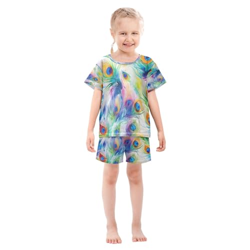senya Peacock Feather Summer Pajamas Set Short Cotton Sleepwear 2 Piece3