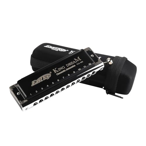 T12-48K Chromatic Harmonica Key of C,12 Hole 48 Tone Professional Mouth Organ with 1.2mm Thickened Copper Base Plate for Professionals,Band,Beginners,Students (T12-48K)