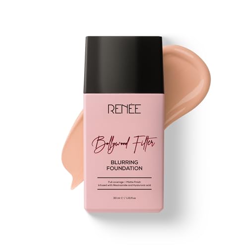 Image of RENEE Bollywood Filter Blurring Liquid Foundation- Cocoa Cloud |Blurs Pores & Blemishes, Full Coverage, Matte Finish | Hydrates & Evens Skin Tone | With Niacinamide & Hyaluronic acid | 30ml