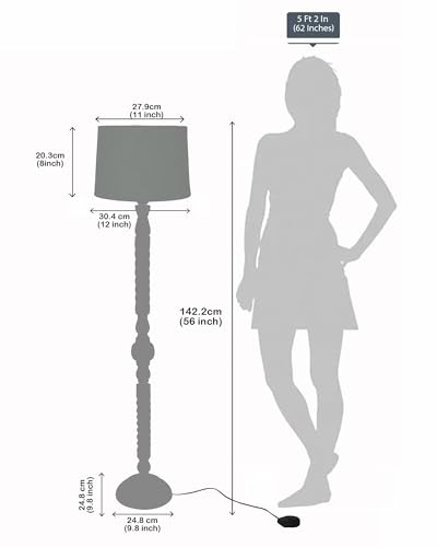 Image of Homesake Rustic Wood Floor Lamp for Living Room Walnut Brown with Multicolor Fabric Lamp Shade | Light Decoration for Home Corner Lamp for Living Room | Antique Floor Light, Twisted Ropes