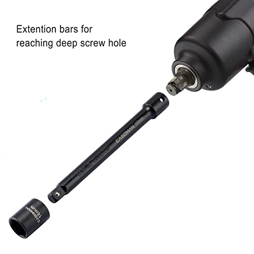 CASOMAN 18 Pieces Drive Tool Accessory Set, Socket Extension Tool, Includes Adapters, Extensions and Universal Joints and Impact Coupler, Professional Socket Accessories