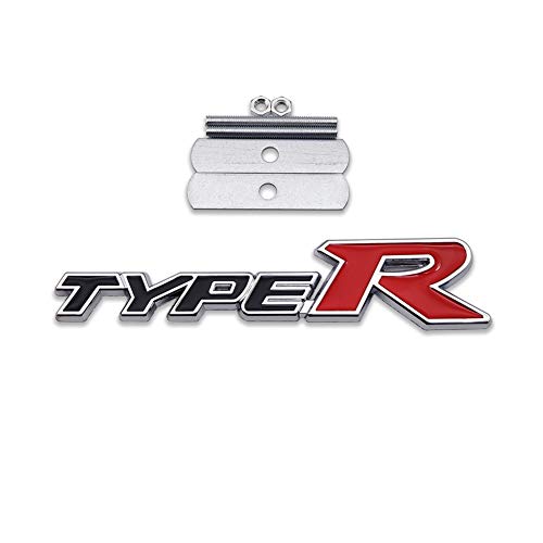 Image of Chrome Metal Type-R Logo Car Front Grille Emblem Premium 3D Racing Sport Turbo Power Grill Badge (Black&Red)