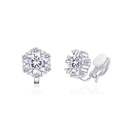 YOQUCOL Snowflake Shape Cubic Zirconia Crystal Clip On Stud Earrings CZ Not Pierced Flower Shape Earrings For Women Girls